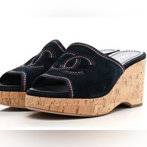 CHANEL Navy and Tan Sandals